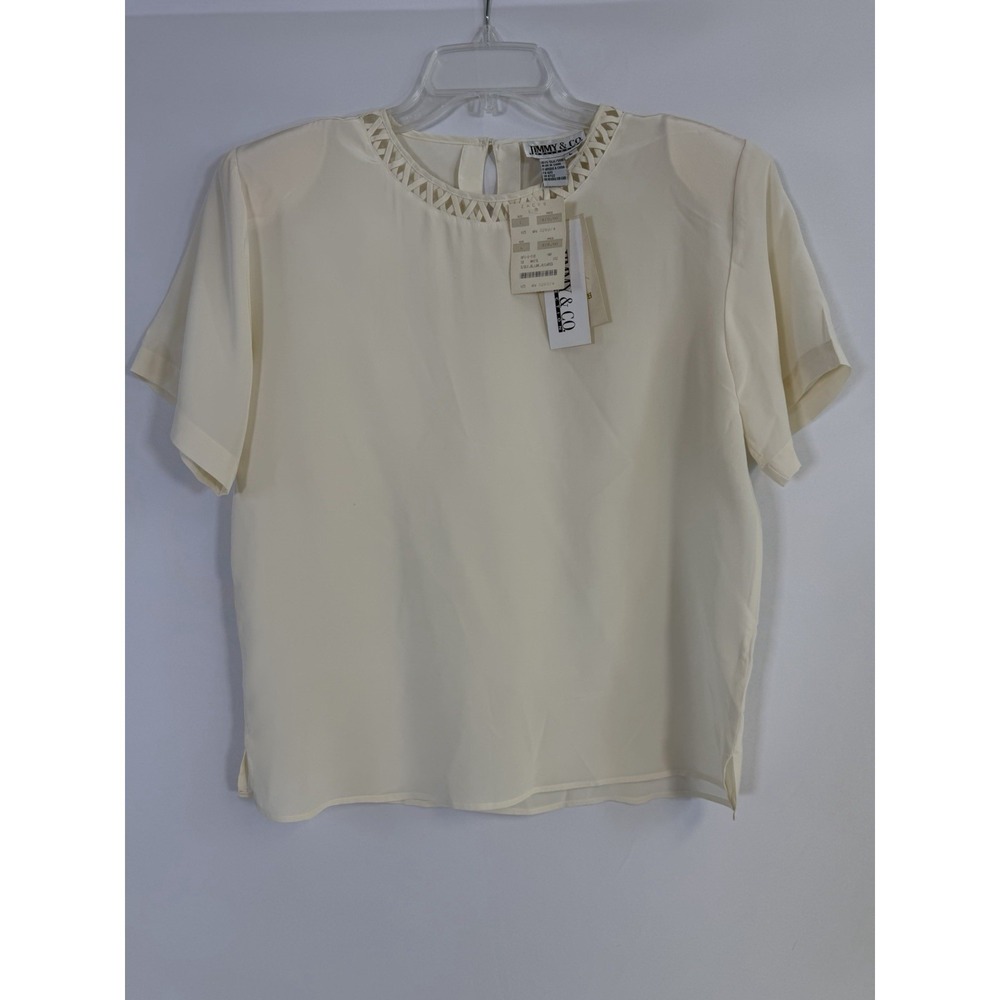Deadstock Vtg 90s Ivory Silk Top Short Sleeve Blouse L Classic Quiet Luxury NWT - Picture 5 of 11